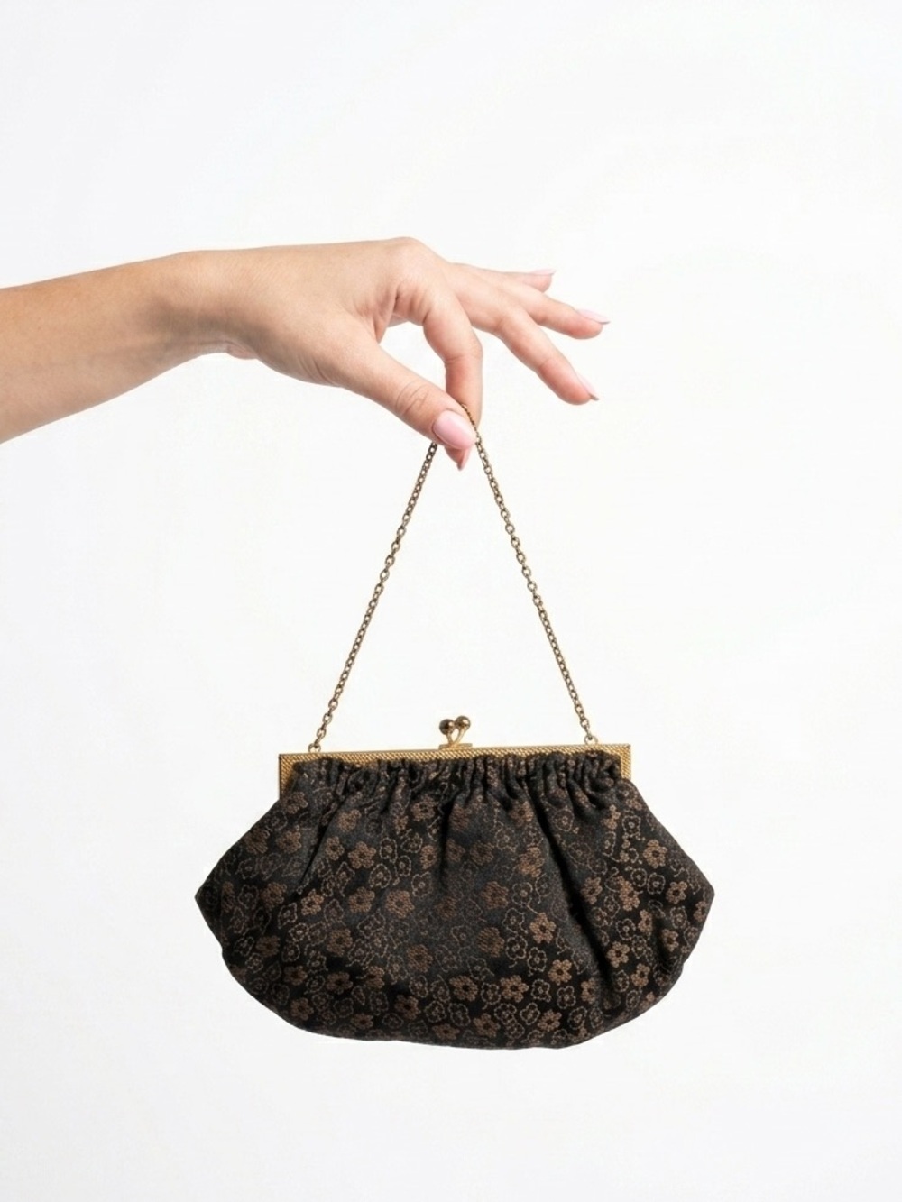 Vintage 1960s black brocade coin purse - made in France